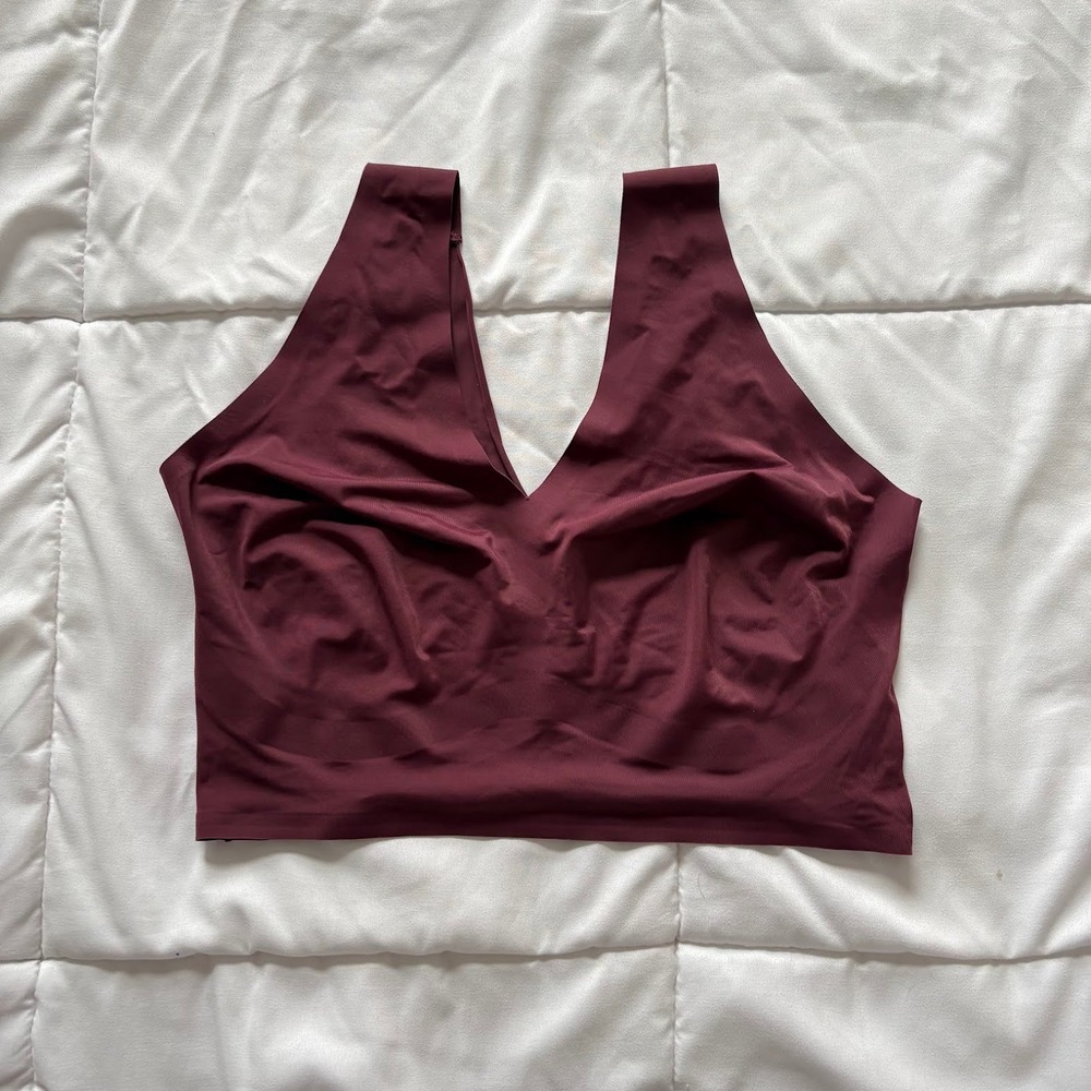 True & Co True Body Lift V-Neck Bralette Burgundy XL Seamless Wireless Bra
